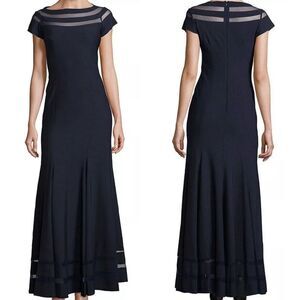 JS Collections Navy Ottoman Fit and Flare Full Length Maxi Dress Gown 12 NWT